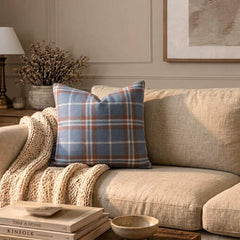 Plaidscape Blue - Blue Velvet Winter Plaid  Throw Pillow Cover