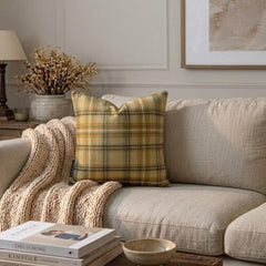 Plaidscape Beige - Beige Velvet Checkered Winter Plaid  Throw Pillow Cover