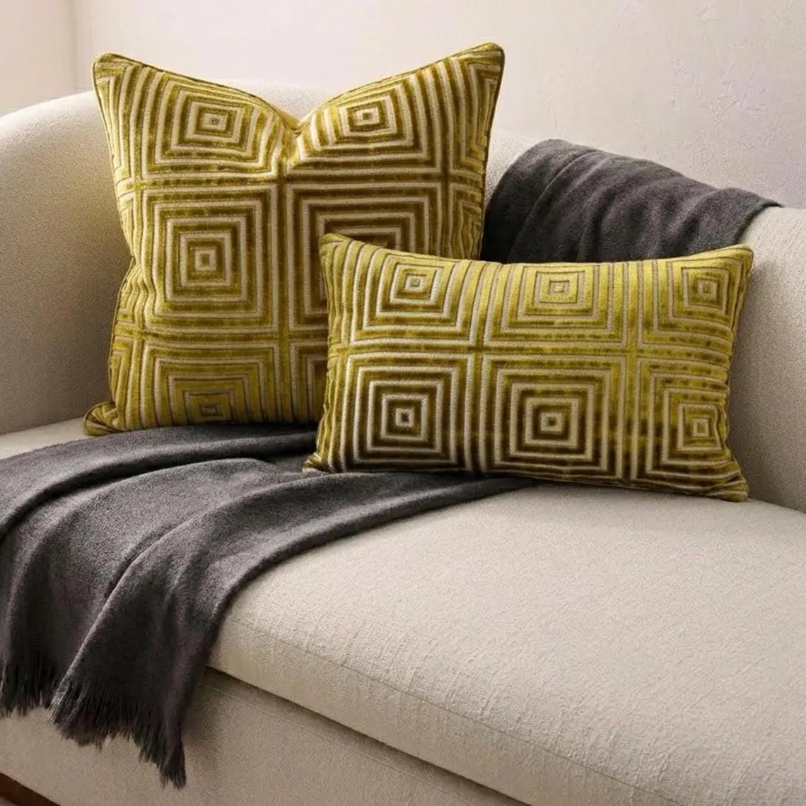 Chartreuse Grid Lumbar Lumbar Pillow Cover