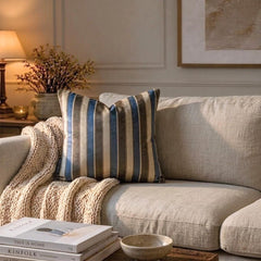Stripe Flow Blue - Blue Velvet Stripes Throw Pillow Cover