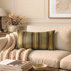 Linear Stripe Olive - Green Velvet Striped Oblong Lumbar Pillow Cover