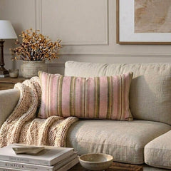 Linear Stripe Pink - Pink Velvet Christmas Stripe Oblong Lumbar Pillow Cover