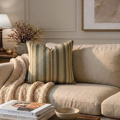 Stripe Flow Beige - Beige Velvet Stripes Throw Pillow Cover