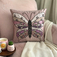 Butterfly Love - Pink Art Silk Decorative Euro Sham