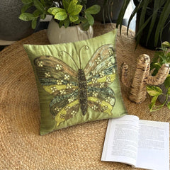 Butterfly Envy - Green Art Silk Decorative Euro Sham