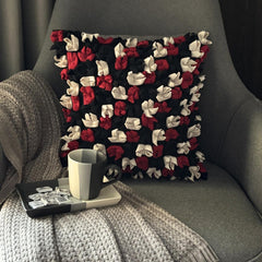 Red N Black Blossom - Red & Black Felt Decorative Euro Sham