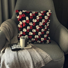 Red N Black Blossom - Red & Black Felt Decorative Euro Sham