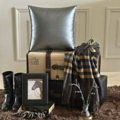 Silent Night - Gray Faux Leather Throw Pillow Cover