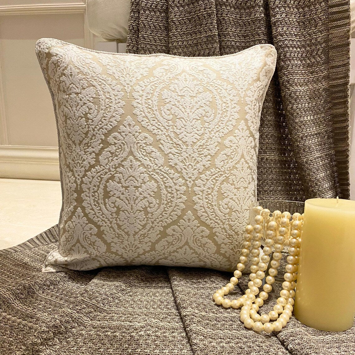 Glow Ivory Damask Pillow Cover