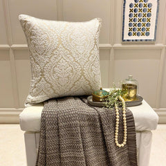 Glow Ivory Damask - Ivory Jacquard Silk Decorative Euro Sham