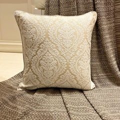 Glow Ivory Damask - Ivory Jacquard Silk Throw Pillow Cover