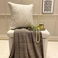 Glow Ivory Damask - Ivory Jacquard Silk Decorative Euro Sham