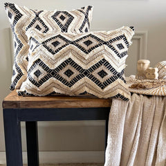 Black & Beige Jacquard Lumbar Pillow Cover - Nomad Drift