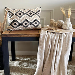 Black & Beige Jacquard Lumbar Pillow Cover - Nomad Drift