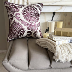 Wine Damask - Purple Velvet Throw Pillow Cover
