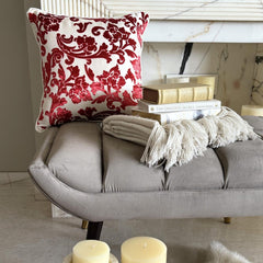 Cayenne Red Florals - Cayenne Red Burnout Velvet Throw Pillow Cover