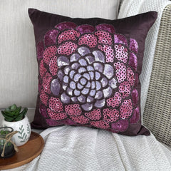 Pink Wildflower - Plum Art Silk Decorative Euro Sham