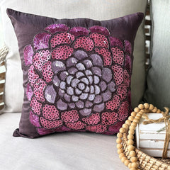 Pink Wildflower - Plum Art Silk Throw Pillow Cover