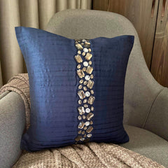 Navy Blue Crystals - Navy Blue Art Silk Throw Pillow Cover