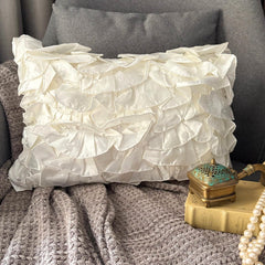 Vintage Glam Ruffles - Satin Ivory Decorative Lumbar Pillow Cover