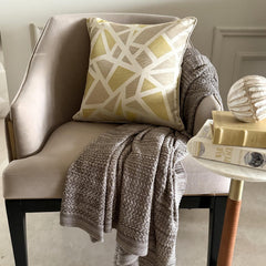 Tangled Trellis - Yellow Jacquard Art Silk Throw Pillow Cover