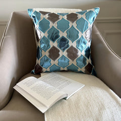 Dream Magnet - Metallic Blue Faux Leather Throw Pillow Cover
