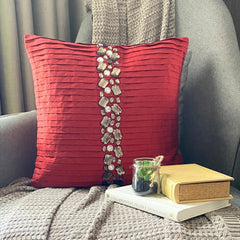 Deep Red Crystals - Red Art Silk Decorative Euro Sham