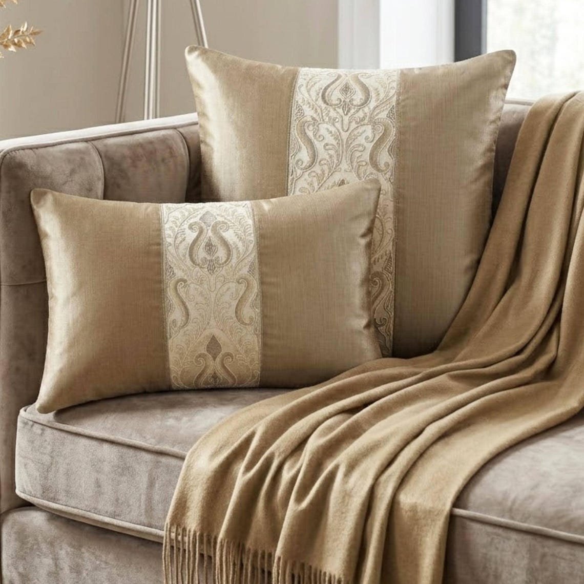 Taupe Baroque Heirloom Lumbar Pillow Cover