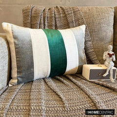 Swathe Emerald - Green Velvet & Linen Lumbar Pillow Cover