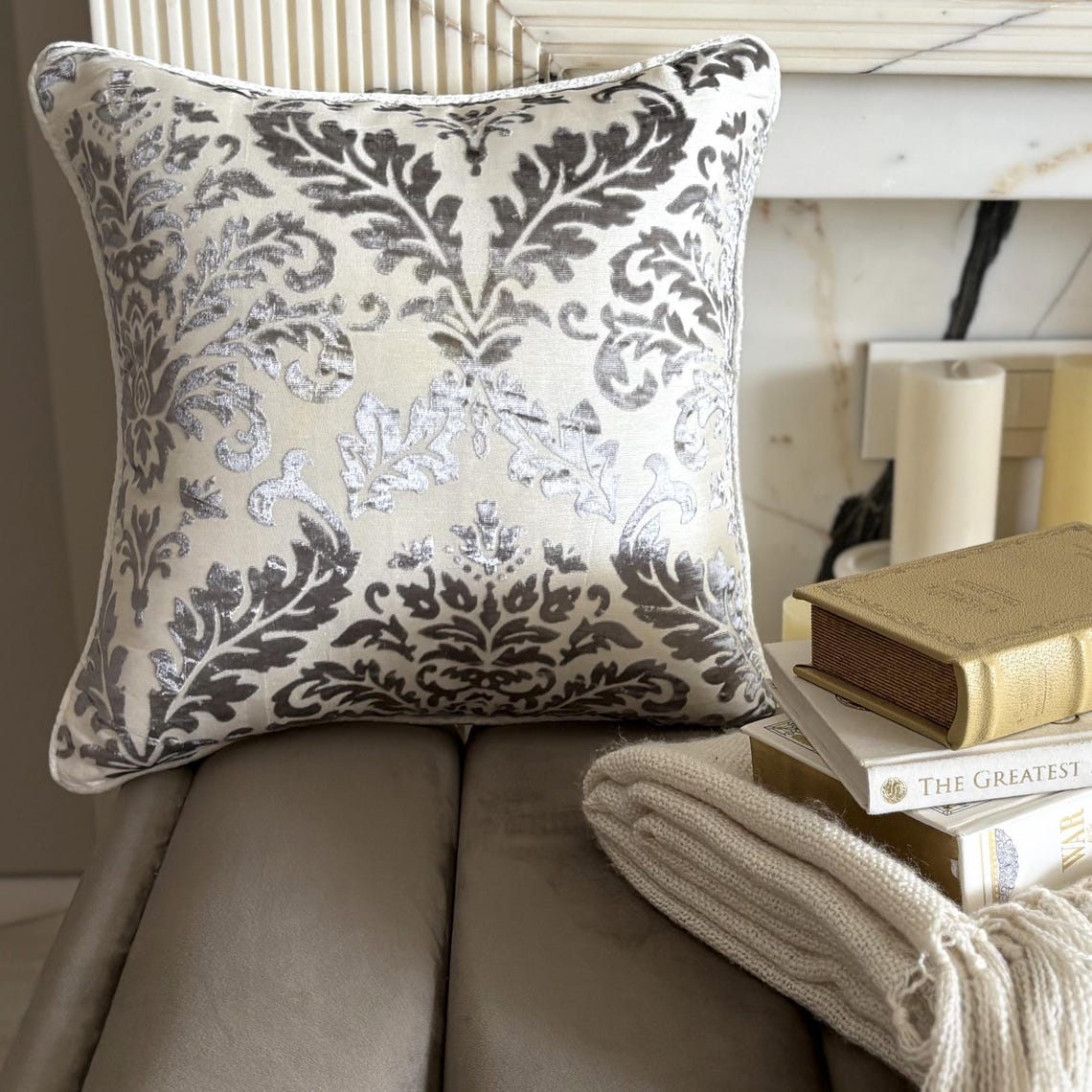 Paloma Grey Damask - Paloma Gray Burnout Velvet Decorative Euro Sham