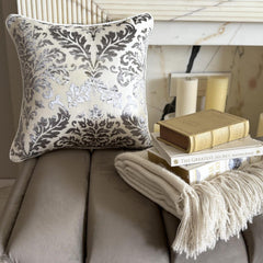 Paloma Grey Damask - Paloma Gray Burnout Velvet Decorative Euro Sham