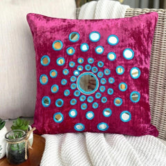 Circle Of Images - Fuchsia Pink Velvet Throw Pillow Cover