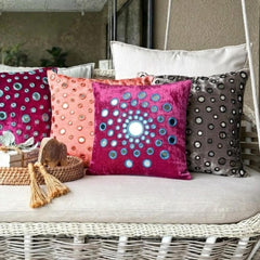 Circle Of Images - Fuchsia Pink Velvet Throw Pillow Cover