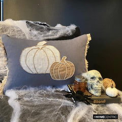 Gray Linen Decorative Lumbar  Pillow Cover - Pumpkin Burlap