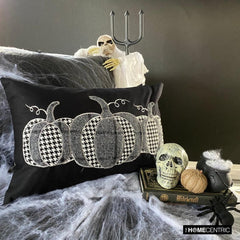 Black Linen Decorative Lumbar  Pillow Cover - Vintage Pumpkins
