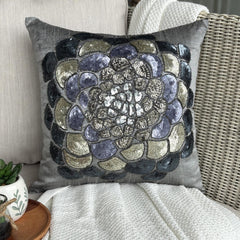 Silver Wildflower - Silver Art Silk Decorative Euro Sham