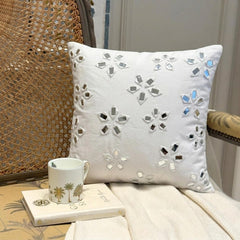 Floral Lake - White Cotton Canvas Throw Pillow Cover