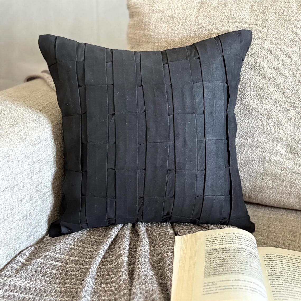 Black Love Tune - Black Suede Halloween Throw Pillow Cover