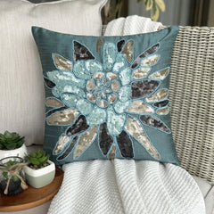 Centerpiece - Teal Blue Art Silk Throw Pillow Cover