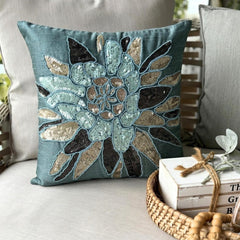 Centerpiece - Teal Blue Art Silk Throw Pillow Cover