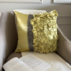 Diamonds And Ruffles - Green Satin Throw Pillow Cover