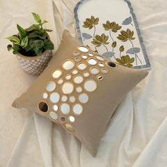 Reflectors - Beige Cotton Canvas Throw Pillow Cover