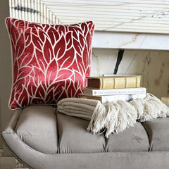 Cayenne Red Leaves - Cayenne Red Burnout Velvet Decorative Euro Sham