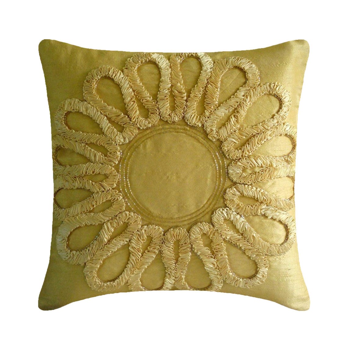 We All Blossom - Gold Art Silk Throw Pillow Cover
