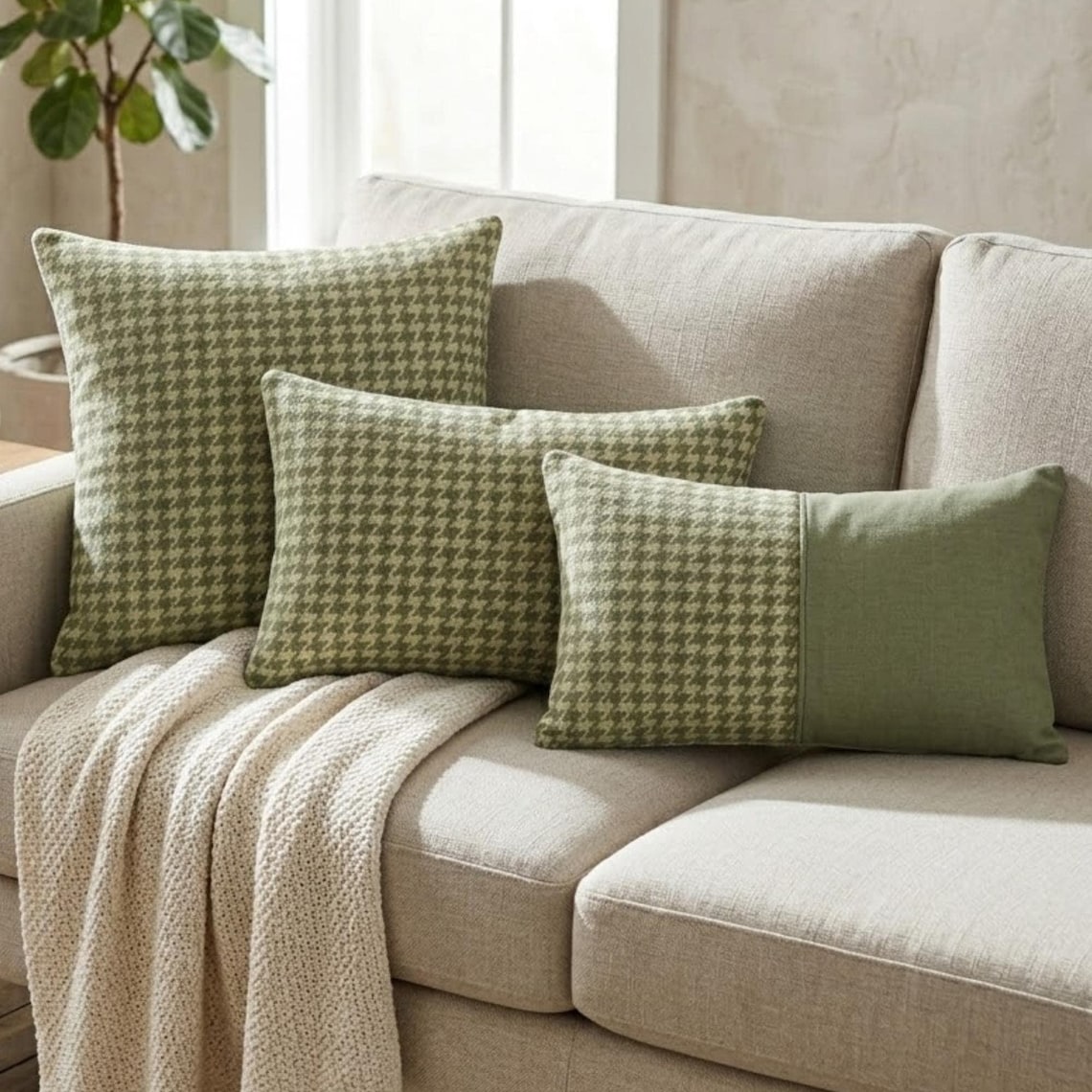Sage Houndstooth Lumbatr Lumbar Pillow Cover