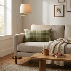 Green Linen Lumbar Pillow Cover - Sage Houndstooth Lumbatr