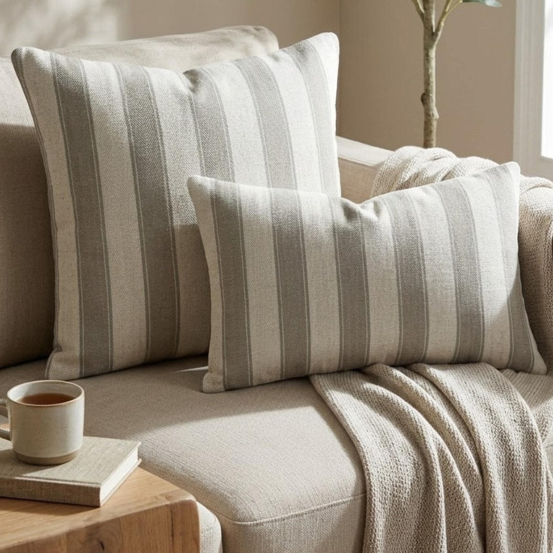 Taupe Terra Stripes Lumbar Lumbar Pillow Cover
