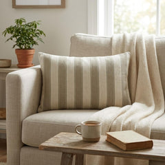 Taupe Linen Lumbar Pillow Cover - Taupe Terra Stripes Lumbar