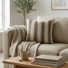 Brown Linen Lumbar Pillow Cover - Terra Stripe Lumbar