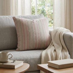 Pink Linen Lumbar Pillow Cover - Pink Haven Stripes Lumbar